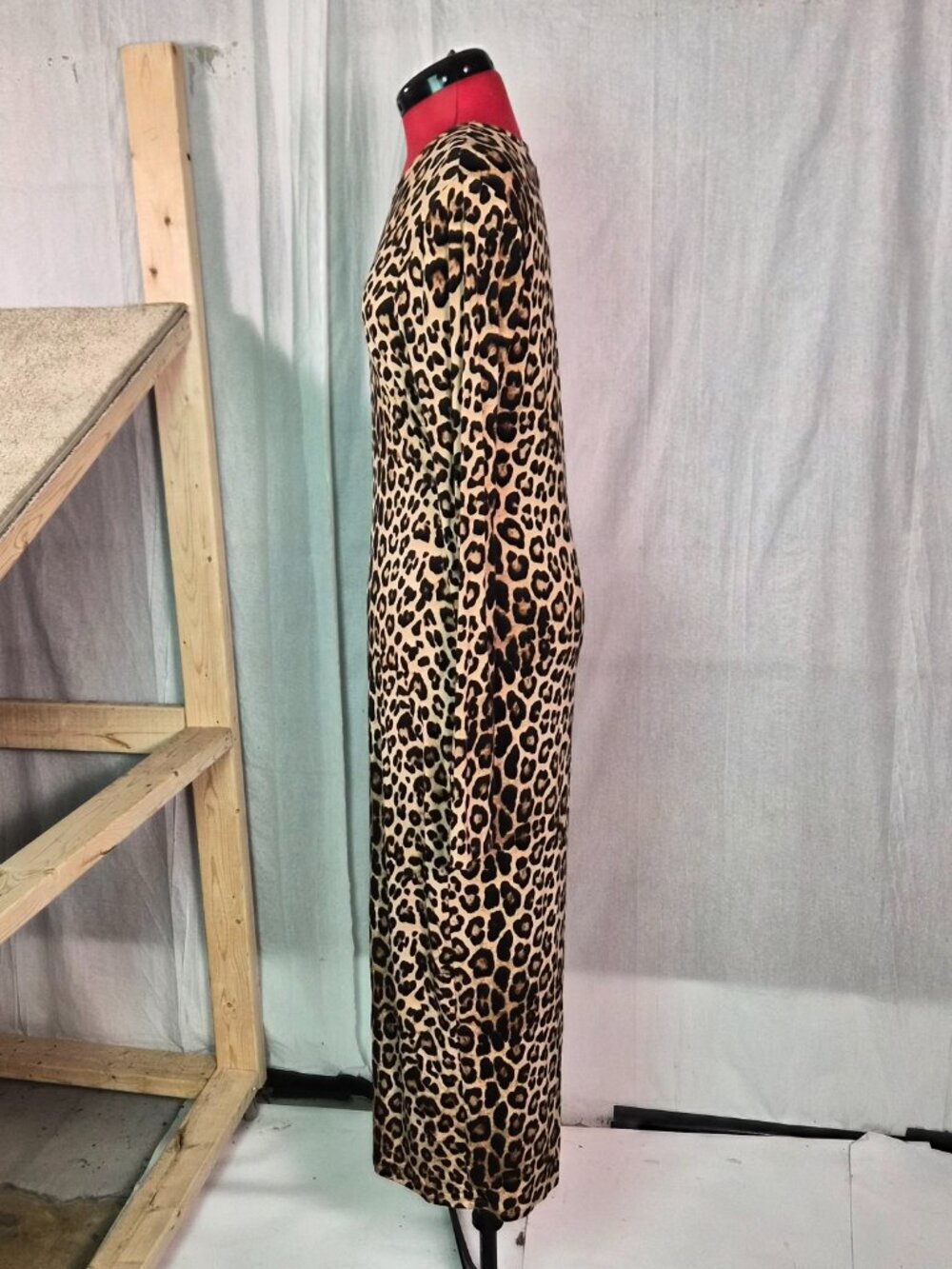 Good American Dress Caramel Leopard Print Long Sleeve Maxi Size XL Stretch G449 - Picture 2 of 11